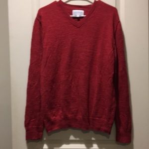 LUCKY BRAND Pullover V Neck Red woven design Sweater 100% cotton men’s size L